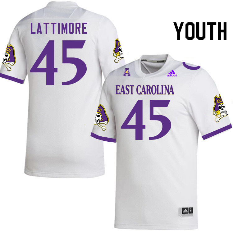 Youth #45 Jurnee Lattimore ECU Pirates College Football Jerseys Stitched-White